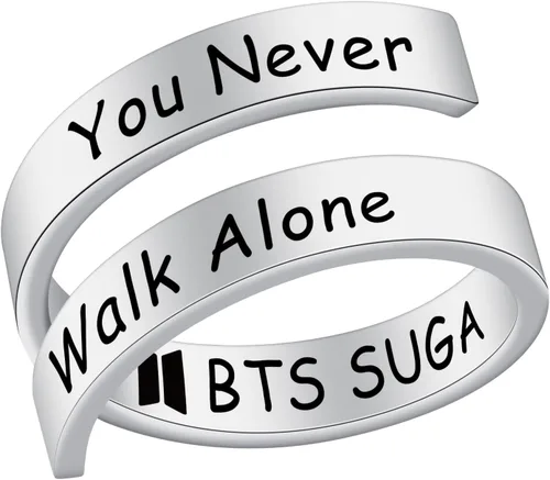 SELOPU Bangtan - Anillo de regalo para niños Kpop Bangtan con la frase You Never Walk Alone Love YourselfJ-HopeJIMINJINJKRMSUGAV Bangtan Boys Lover