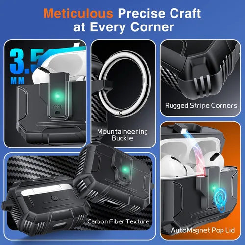Miniatura 4 de Amoured AutoPOP - Funda para AirPods Pro de 1ª generación con cerradura y llavero, protección resistente de 360° y mecanismo de apertura de 1 clic