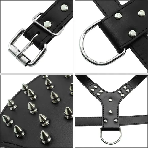 Miniatura 4 de Collares de cuero para perros medianos y grandes, juego de 2 arneses a juego para Pit Bull, Mastín, Boxer, Bull Terrier