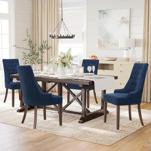 Miniatura 24 de COLAMY Juego de 2 sillas de comedor laterales de tela, sillas de comedor tapizadas con respaldo alado con botón copetudo, sillas de sala de estar