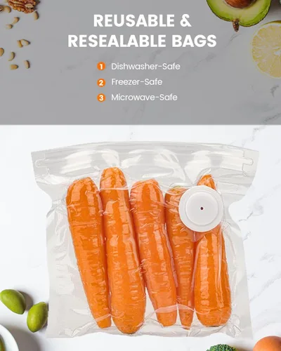 Miniatura 6 de 30 bolsas reutilizables selladoras al vacío para alimentos, bolsas de almacenamiento de alimentos de 10 x 11 pulgadas, bolsas herméticas duraderas