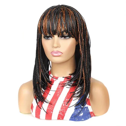 Peluca trenzada de caja sintética corta estilo Bob, peluca trenzada con flequillo, peluca trenzada Cornrow para mujeres negras (12 pulgadas, 1BH30#)