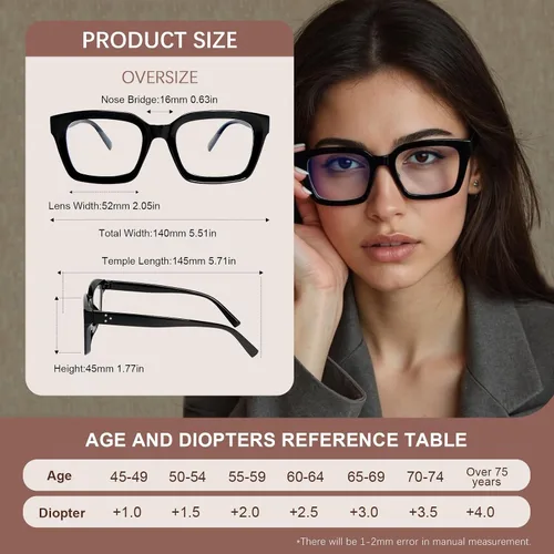 Miniatura 2 de 3 Pack Reading Glasses Women Square Blue Light Blocking Oversized Fashion Large Eyeglasses