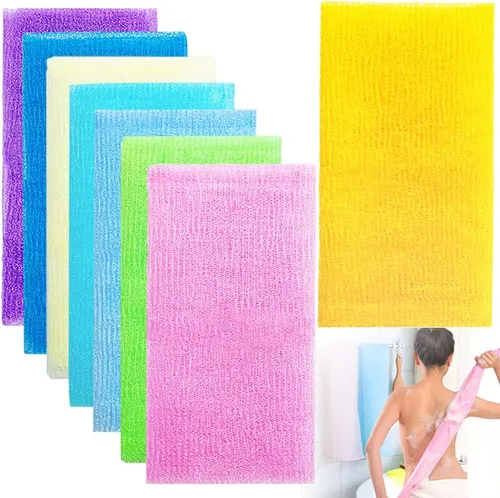 8 paños de baño exfoliantes de 35 pulgadas, toalla de baño de piel, toalla de ducha de nailon, esponja corporal para mujeres y hombres
