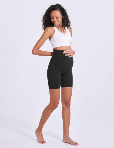 Miniatura 2 de Enerful Pantalones cortos de yoga de maternidad para mujer, sobre el vientre, cómodos, para ciclismo, entrenamiento, activo, embarazo, gimnasio