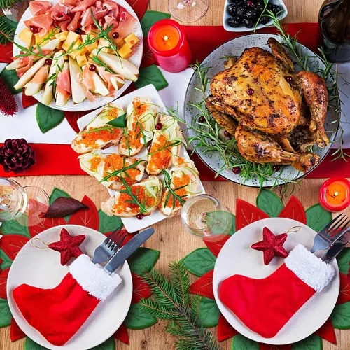 Miniatura 4 de Ganeen 12 manteles individuales bordados de Navidad con apliques de flor de pascua roja para decoración de mesa en el hogar, comedor, día festivo