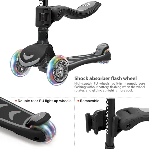 Miniatura 3 de Kicknroll Scooter de 3 ruedas para niños de 3 a 12 años con ruedas iluminadas, diseño plegable, altura ajustable, cubierta extra ancha