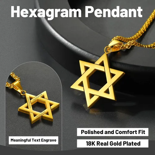 Miniatura 5 de ChainsHouse Collar Magen Star of David para hombres y mujeres, acero inoxidablechapado en oro de 18 quilates, colgante de etiqueta de perro judío
