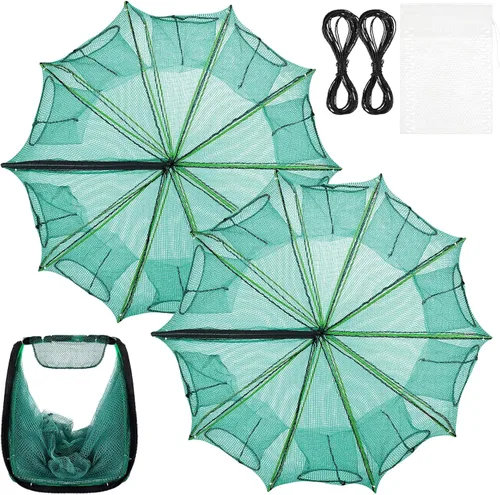 Windyun Trampas plegables para camarones de 32 x 10 pulgadas, 10 agujeros, 10 lados, redes portátiles de cebo de pesca para pececillos, cangrejos de