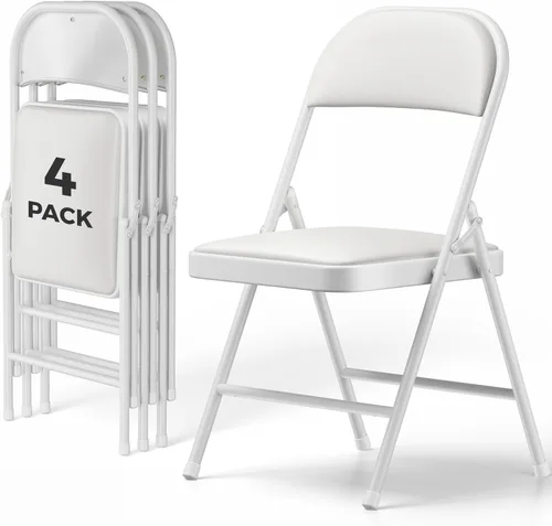 Miniatura 23 de Paquete de 2 sillas plegables, sillas de comedor plegables de piel sintética con asiento y respaldo acolchados, juego de sillas plegables