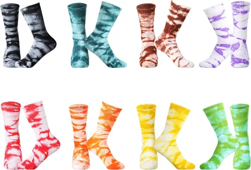 SATINIOR 8 pares de calcetines de teñido anudado, calcetines novedosos de grafiti, coloridos y divertidos calcetines atléticos para mujeres, hombres