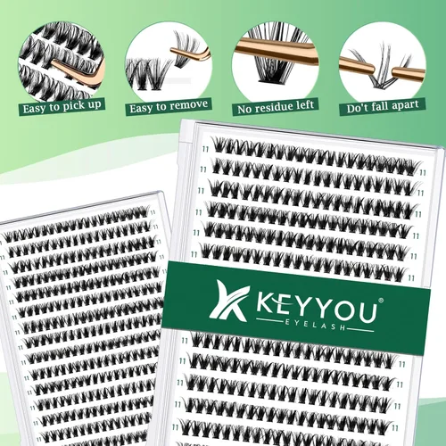 Miniatura 3 de Extensiones de racimos de pestañas 300 piezas, pestañas individuales 40D 0.07D rizado 11mm, para colocar en casa, bandeja grande de volumen