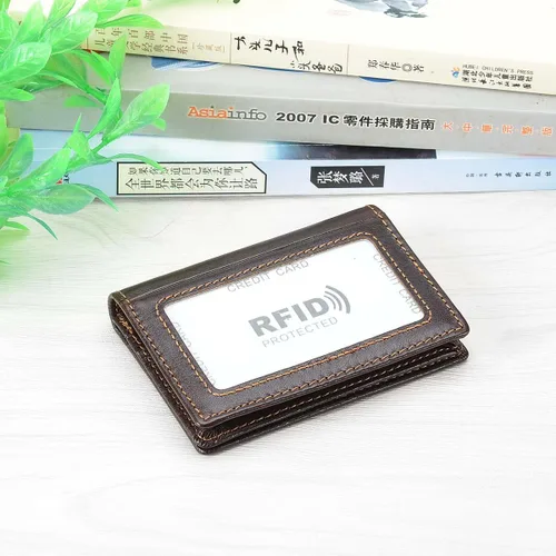 Miniatura 7 de HAWEE Billetera de bolsillo frontal plegable para hombre, de piel auténtica, con bloqueo RFID, tarjetero