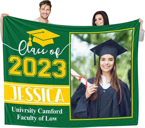 Miniatura 7 de YESCUSTOM Manta de graduado personalizada con collage de fotos, manta de fotos personalizada para graduados de clase de 2023, manta personalizada