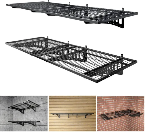 Miniatura 10 de Paquete de 2 estantes de pared de garaje de 2 x 3 pies (24 x 36 pulgadas), capacidad de carga de 500 libras, estantes montados en la pared