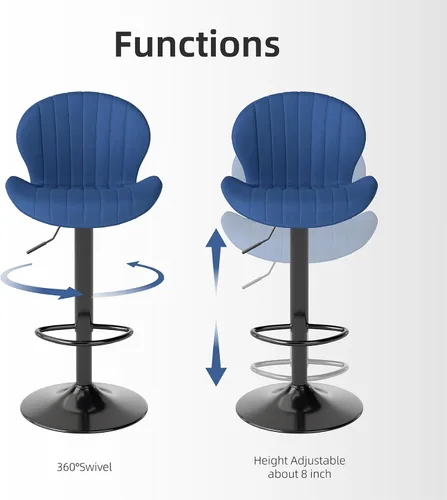 Miniatura 4 de Youhauchair - Juego de 2 taburetes de bar modernos, de terciopelo con altura ajustable y giratorios, sillas de isla de cocina sin brazos con Azul