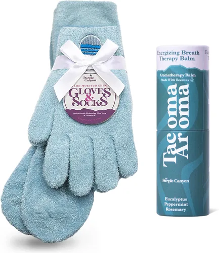 Miniatura 11 de Kit de cuidado de pies con calcetines y guantes hidratantes y bálsamo para talones de Purple Canyon Calcetines y guantes color durazno infundidos