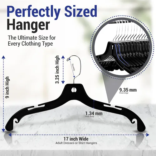 Miniatura 3 de Victory Display - Perchas de plástico negro resistentes para ropa, perchas delgadas que ahorran espacio con ganchos giratorios, colgador de plástico