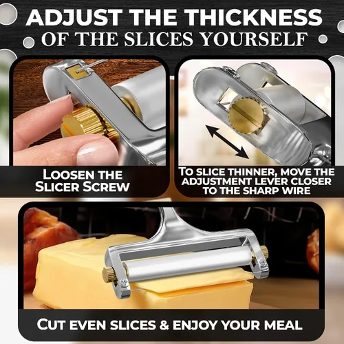 Miniatura 5 de Alambre para cortar queso, afilado y fuerte, de acero inoxidable, de mano, con 2 cables adicionales, ajustador de garrapatas, mango cómodo y apto