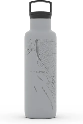 Miniatura 184 de Well Told Botella de agua aislada con mapa de Washington DC grabado, botella de acero inoxidable grabada (21 onzas, blanco) botella aislada de mapa