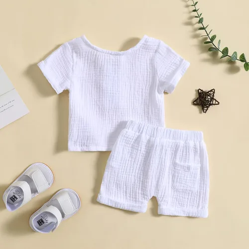 Miniatura 65 de fhutpw Conjunto de 2 piezas de ropa de verano para bebés, camiseta de manga corta, cintura elástica, pantalones cortos para niños pequeños