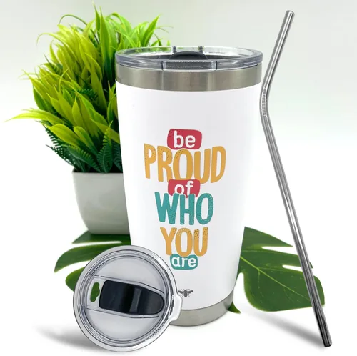 Miniatura 9 de BEEYOND Vaso de 20 onzas, taza de café de viaje con tapa deslizante y popote, taza de café de acero inoxidable a prueba de derrames