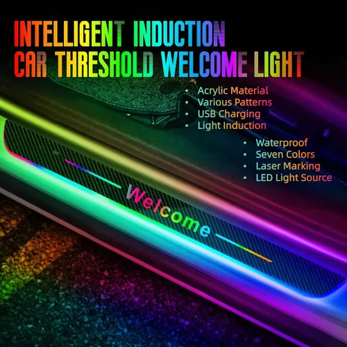 Miniatura 2 de Luces LED para umbral de puerta de auto, luces de bienvenida personalizables para puerta de auto, regalos de cumpleaños y día de Navidad para Negro