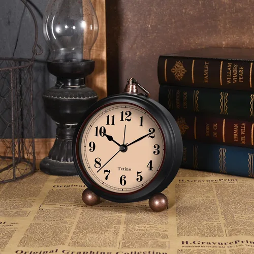 Miniatura 3 de Tetino Reloj despertador analógico, reloj de escritorio alimentado por batería con luz nocturna, silencioso, sin tictac, reloj despertador de diseño
