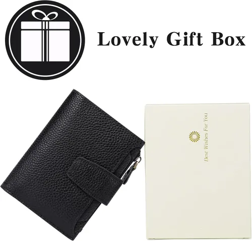 Miniatura 7 de FALAN MULE - Cartera de cuero auténtico para mujer, pequeña, plegable y compacta, con bloqueo de interferencia de radiofrecuencia (RFID)