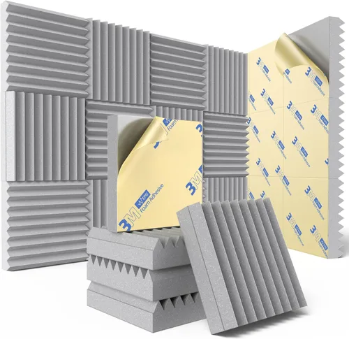 Paquete de 12 paneles de espuma a prueba de sonido para pared con autoadhesivo, paneles acústicos de alta densidad de 3 x 12 x 12 pulgadas, absorben