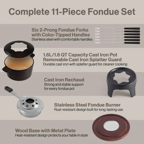 Miniatura 6 de Swissmar Sierra - Juego de fondue de hierro fundido, 1.6 cuartos de galón / 1.6 litros, perfecto para fondues de carne, queso y chocolate, ideal