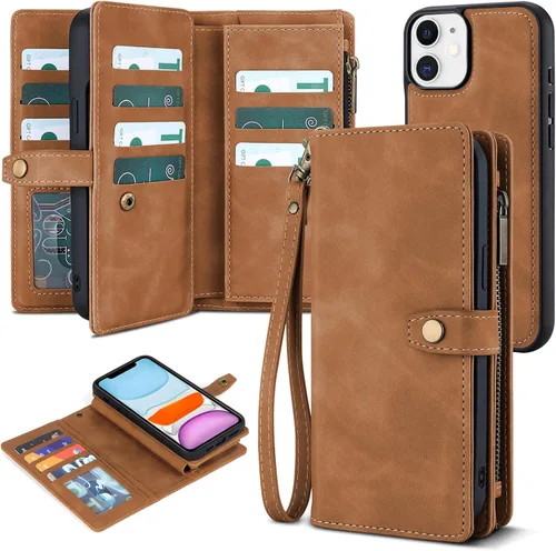 Miniatura 15 de TwoHead Funda tipo cartera para iPhone 11 con tarjetero y funda magnética desmontable para teléfono, funda de piel sintética para mujeres/hombres