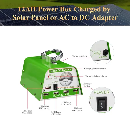 Miniatura 5 de Luces solares para interiores, 4 bombillas de luces solares para cobertizo con interruptor de encendido y apagado, kit de panel solar de 30W
