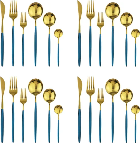 Miniatura 19 de Juego de cubiertos de 24 piezas de acero inoxidable 18/0, incluye cuchillos, tenedor, cuchara y cucharilla, servicio para 4 personas Púrpura