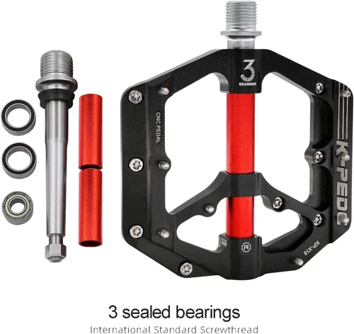Miniatura 6 de Pedales de bicicleta de aleación de aluminio de 9/16" MTB Plataforma ancha plana antideslizante con 3 rodamientos para bicicletas de montaña