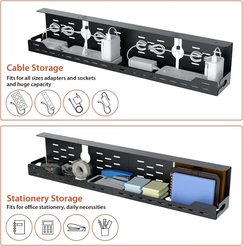 Miniatura 4 de Univivi Bandeja de organización de cables debajo del escritorio, organizador de cables de acero de 32 pulgadas, abrazadera en C sin taladrar
