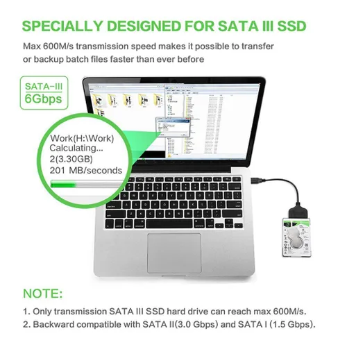 Miniatura 4 de Cable adaptador SATA a USB 3.0 para disco duro SATA III de 2.5", convertidor para SSD/HDD de 2.5" (no compatible con disco duro de 3.5")