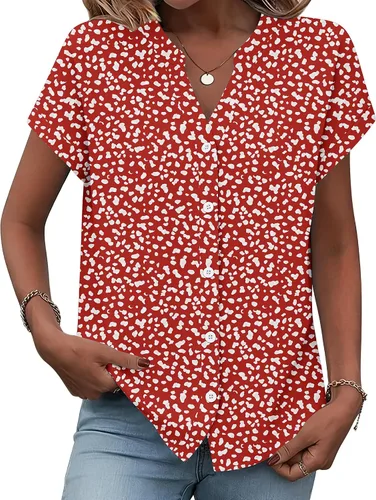 Miniatura 9 de Zeagoo Camisas con botones para mujer, camisetas de manga corta, cuello en V, blusas casuales de negocios