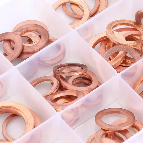 Miniatura 5 de 150 piezas métricas de 15 tamaños de arandela plana de cobre, juego surtido de pernos de arandelas surtidas con caja arandelas aislantes
