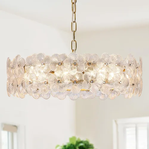 Miniatura 10 de Lámpara colgante de cristal dorado, paquete de 1 lámpara colgante de techo pequeña con flores modernas, 1 luz para cocina, isla, fregadero, comedor