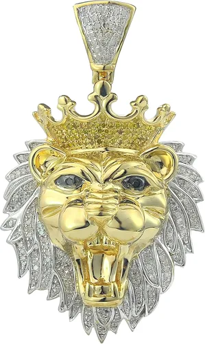 TGDJ Colgante de oro amarillo de 10 quilates para hombre, cabeza de león, con diamantes redondos de 0.86 quilates (claridad I1-I2 color G-H), Metal,