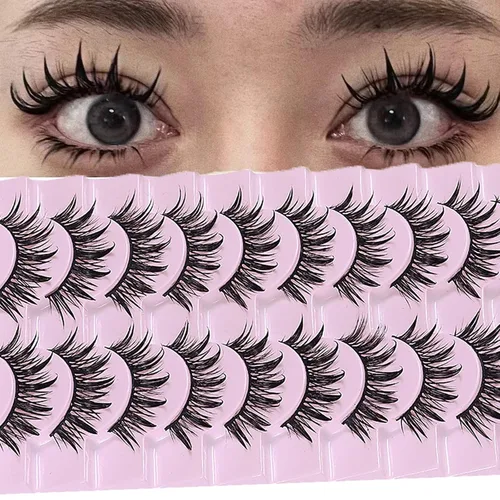Miniatura 8 de 10 pares de pestañas de manga de aspecto húmedo, efecto ojo de gato, extensión de pestañas de visón puntiagudas, estilo japonés para cosplay, A03
