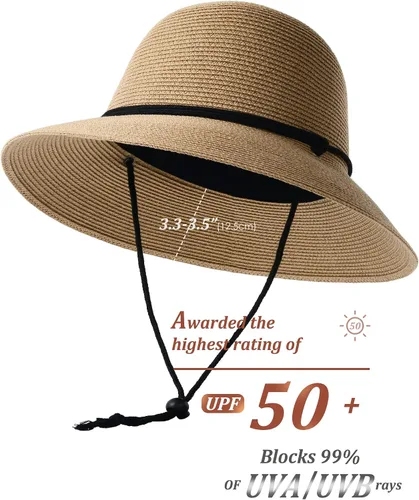 Miniatura 2 de Sombreros de sol para mujer con FPS 50 de algodón con cordón de barbilla de ala ancha elegante de 216-236 pulgadas
