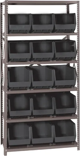 Miniatura 180 de Quantum QSBU-245BK Heavy Duty Shelving Unit with (7) Shelves and (24) QUS245 Black Bins for Garage Warehouse Storage Distribution 400 lb Load