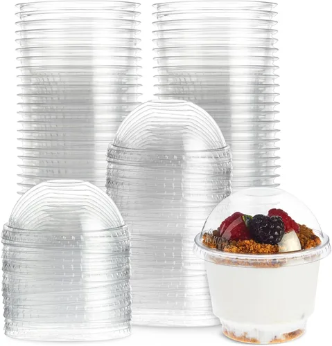 Miniatura 11 de Juvale Vasos de plástico con tapas, 5 onzas, transparentes, paquete de 50 unidades, tazas de postre y recipientes de helado con tapas de cúpula