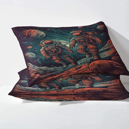 Miniatura 3 de NOGAWA Juego de sábanas de astronauta tamaño individual XL, sábanas espaciales, sábanas y fundas de almohada estampadas de 3 piezas, sábana bajera