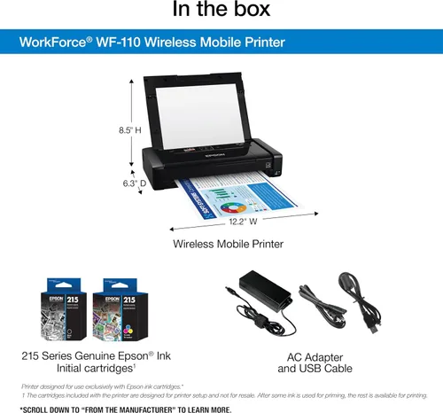 Miniatura 3 de Epson Workforce WF-110 Impresora móvil inalámbrica a color, blanca, pequeña, negra
