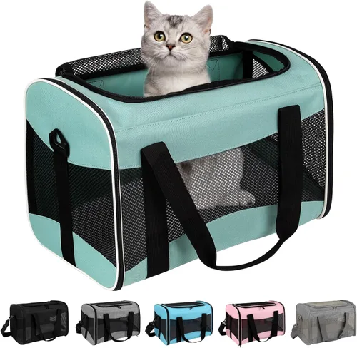 Miniatura 7 de Estuche de transporte para gatos, aprobado por aerolíneas, portátil y transpirable, transportador de viaje para mascotas, almohadilla de forro polar