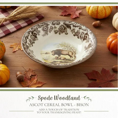 Miniatura 2 de Spode Woodland American Wildlife Ascot - Cuenco para cereales, diseño de bisonte, cuenco de loza fina de 8 pulgadas para cereales, ensaladas