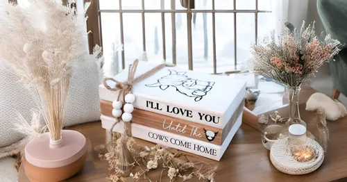 Miniatura 8 de LIVDUCOT Highland Cow Wood Book Stacks Decor – Letrero decorativo rústico de granja para el hogar, mesa de café, manto, chimenea, estantes – I'll
